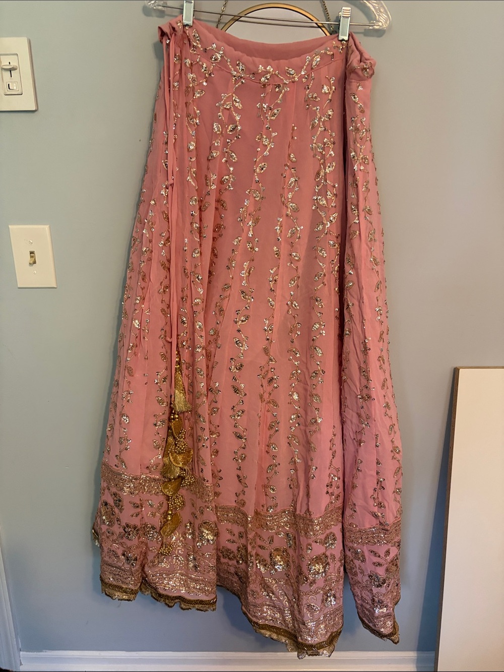 Embroidered Pink A-Line Lehenga with Gold Accents